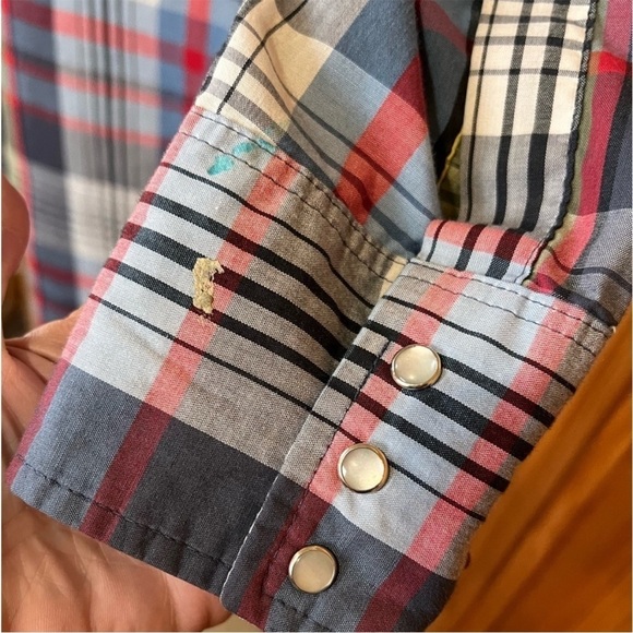 Men’s Lot Wrangler XL Tall Western Plaid Long Sleeve Shirt Pearl Snap Button - Picture 4 of 9